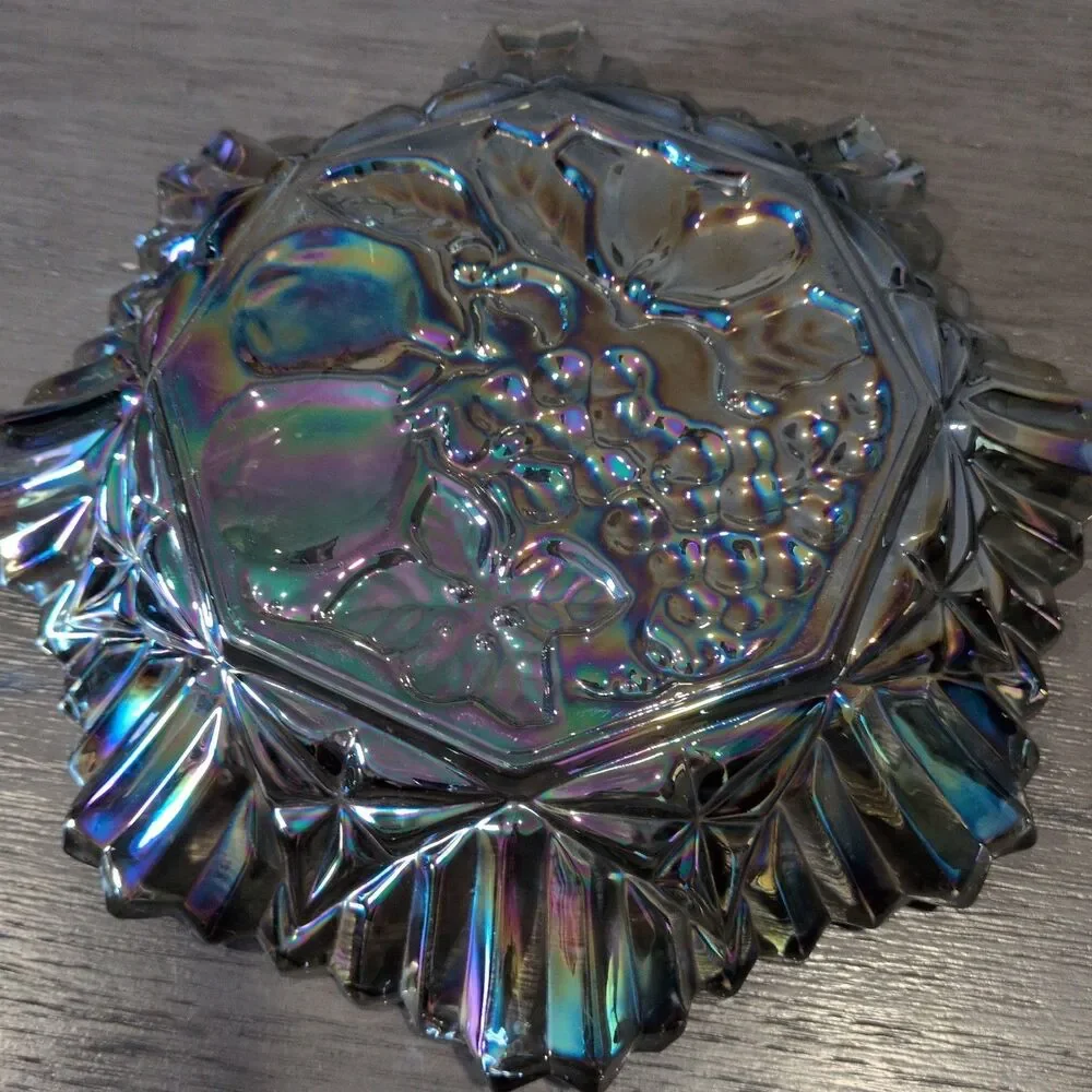 Vintage Federal Glass Pioneer Smoke Iridescent Carnival Glass Ruffled Fruit Bowl